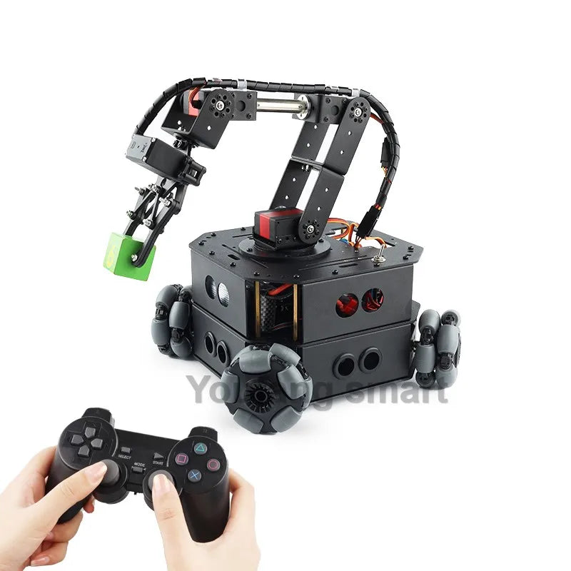 4 Dof Robotic Arm with 4WD Car Omni Wheel Obstacle Avoidance Motor Servo RC Car for Arduino Robot DIY Kit Ps2 Programmable Robot
