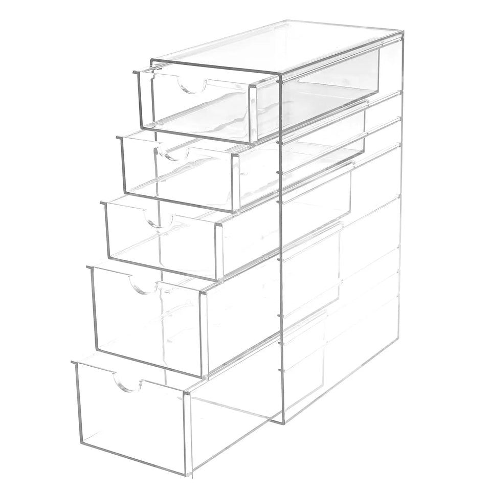 5/6 Tier Acrylic Drawer Organizer Clear Desk Organizer Drawers Stackable Makeup Hair Accessories Organizer Cosmetic Jewelry Pen