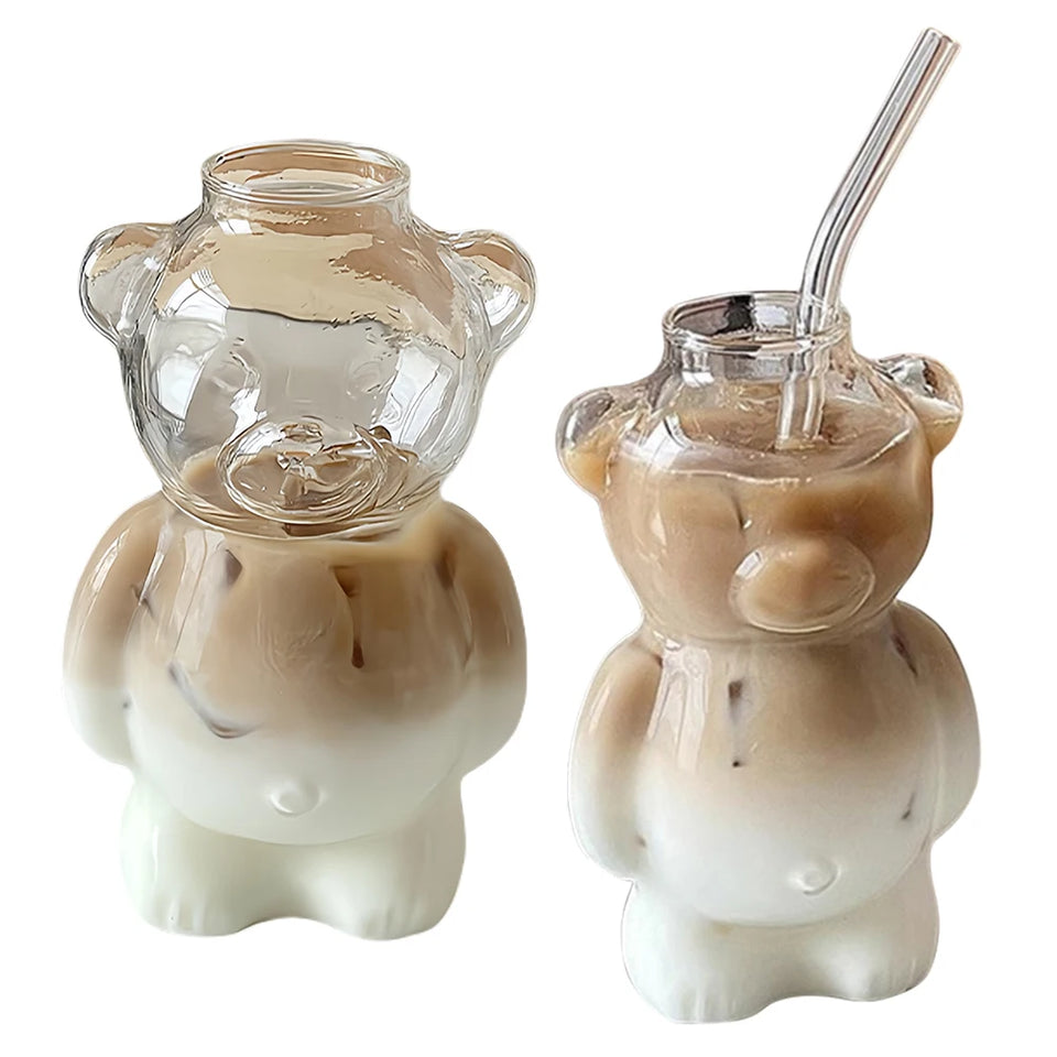 Cute Bear Glass Cup Cartoon Bear Shaped Coffee Mug Bear Shaped Glass Cup Beverage Glasses for Girlfriends Female Birthday Gift