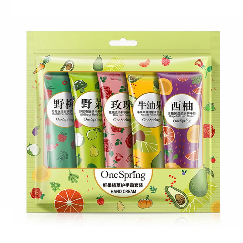 5pcs Plant Fruit Fragrance Hand Cream Sets Moisturizing Handcream Set Hand Care Nourishing Anti Chap Skin Care for Foot