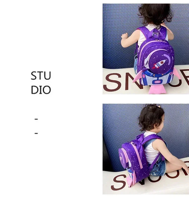 Childrens Anti Slip Backpack 1-3Years Old Space Rocket Towing Rope Kindergarten Backpack Childrens Early Education Bag New Model
