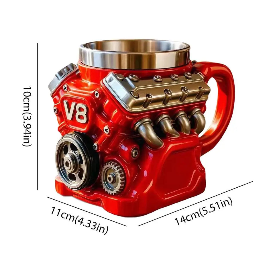 V8 Engine Coffee Mug, Retro V6 Engine Coffee Mug, Personalized Stainless Steel Wall Insulation Mug Xmas New Year Gifts for Mens