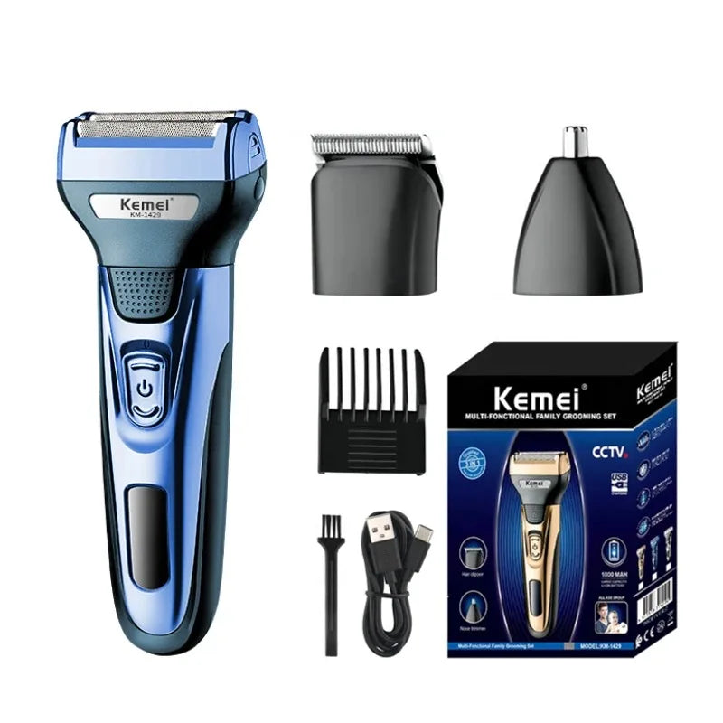 Kemei KM-1429 3 in 1 Electric Beard Shaver Professional Nose Trimmer Detachable Blade Mens Multifunctional Hair Cutting Machine
