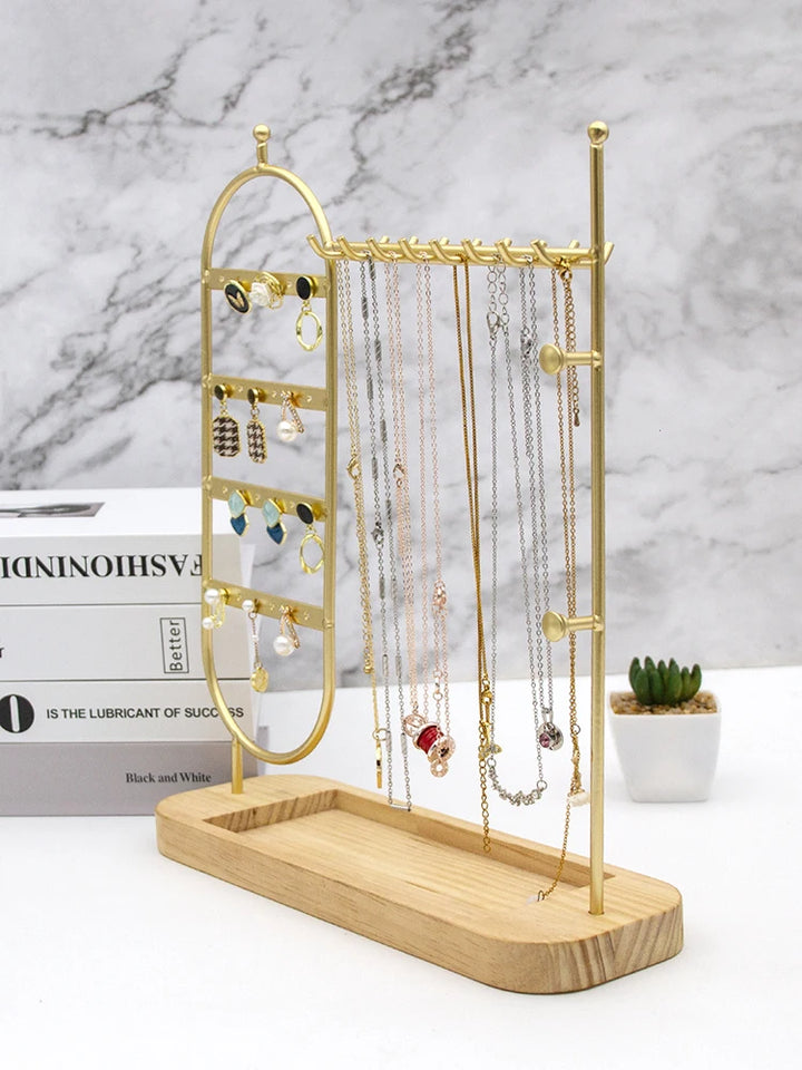 1 desktop solid wood base jewelry rack suitable for organizing and storing watches, earrings, bracelets, necklaces, etc