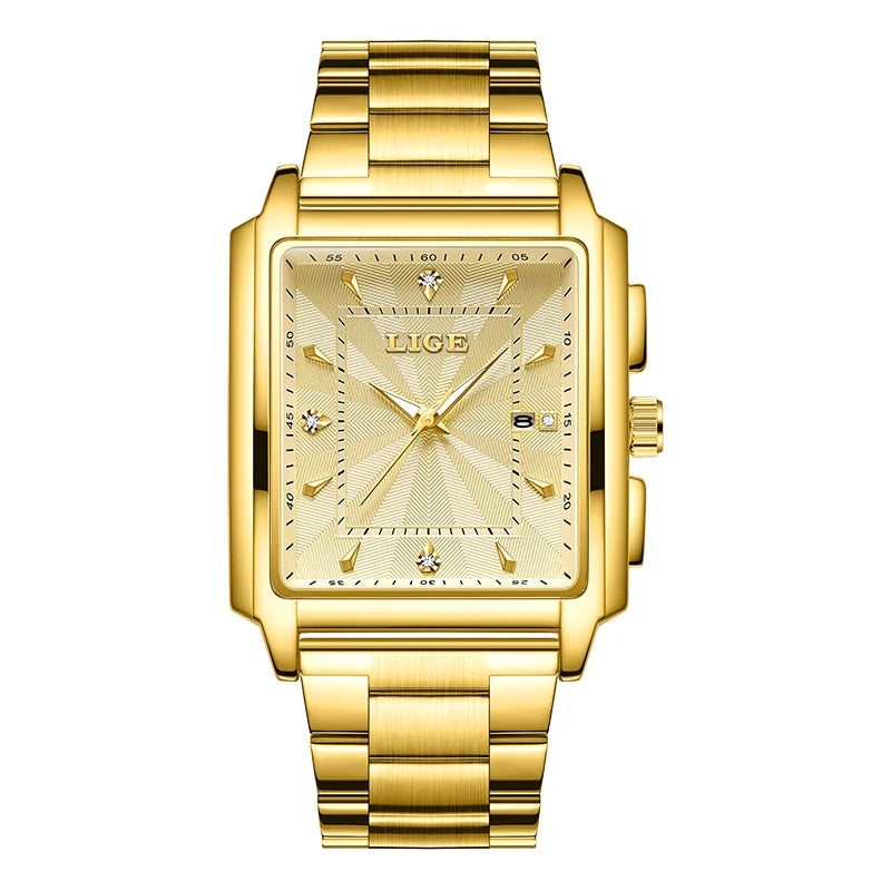 LIGE Fashion Business Watch Men Square Sport Waterproof Watches For Men Top Brand Luxury Military Quartz Chronograph Wristwatch