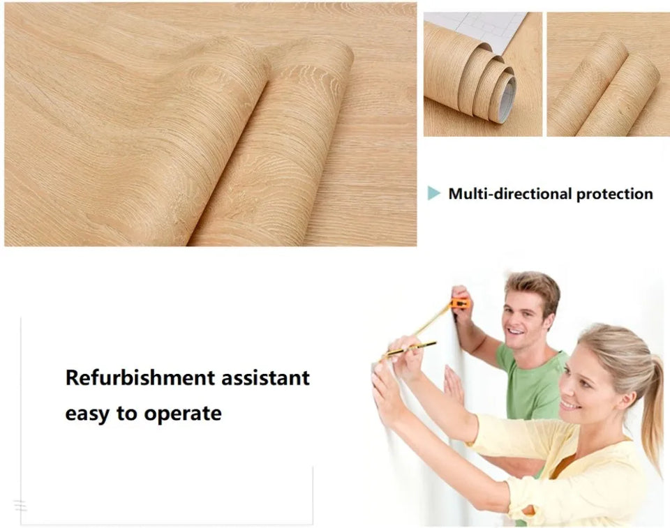PVC Waterproof Self Adhesive Wallpaper Wall in Rolls Furniture Cabinets Vinyl Decorative Film Wood Grain Stickers For Home Decor