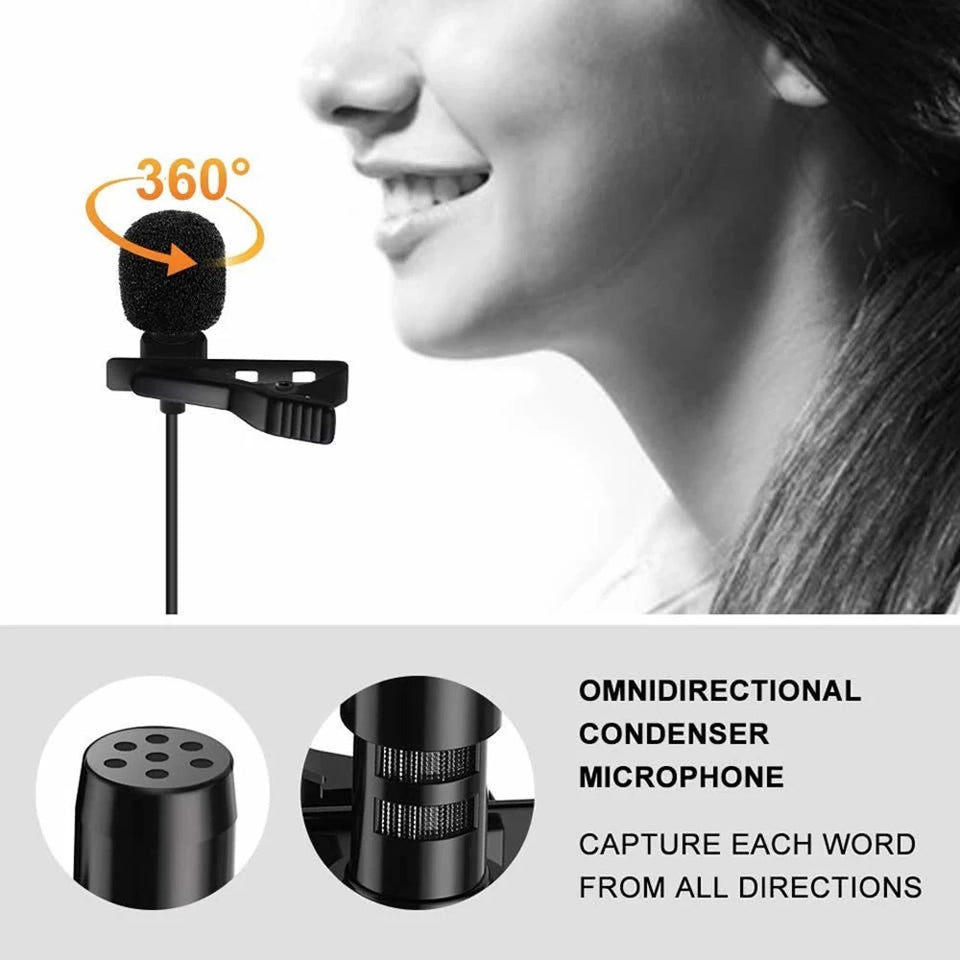 Professional Dual Mini Lavalier Microphone 3.5mm Mini Collar Clip Microphone Mic Studio Lapel Condenser Smartphones Microphone
