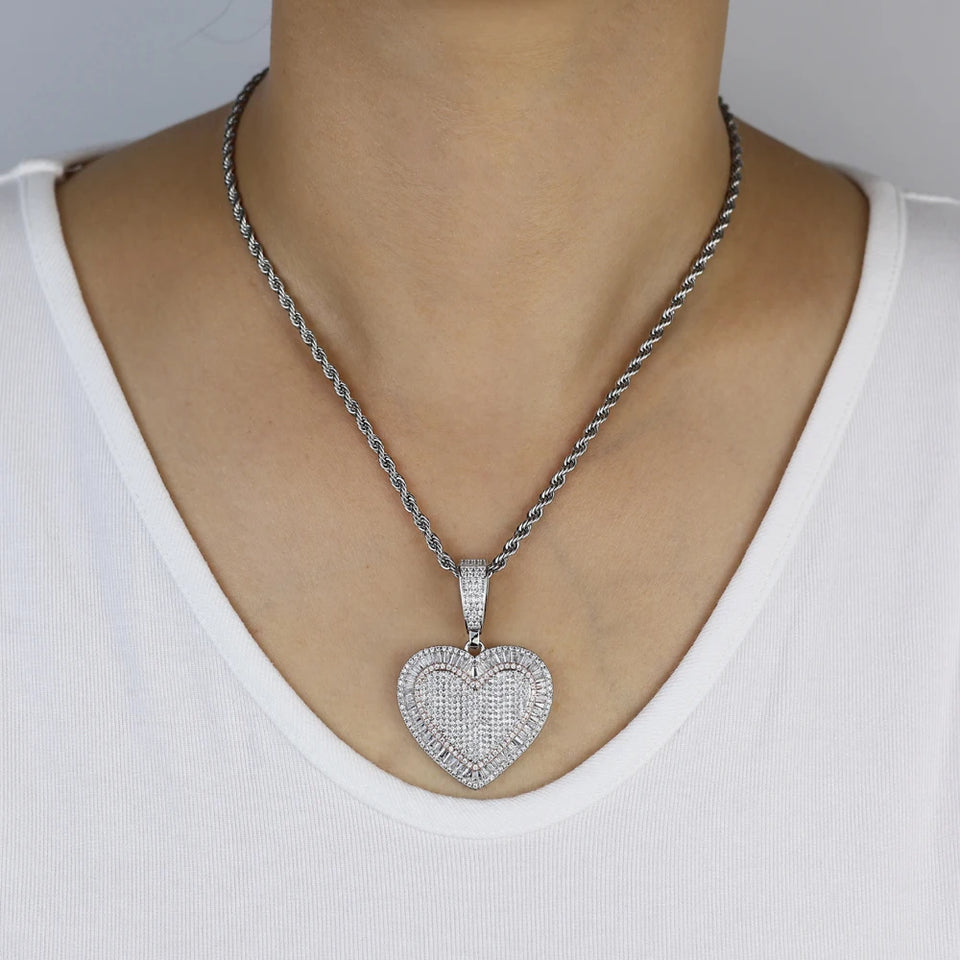 2026 New Arrivals Shiny Heart Shaped Pendant Necklace Micro Pave Bling Cubic Zirconia For Women Fashion Valentine's Day Gift