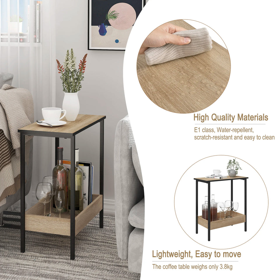 WOLTU Side Table Coffee Table with 2 Shelves Sofa Console Table with Storage Space for Corner Living Room Bedroom