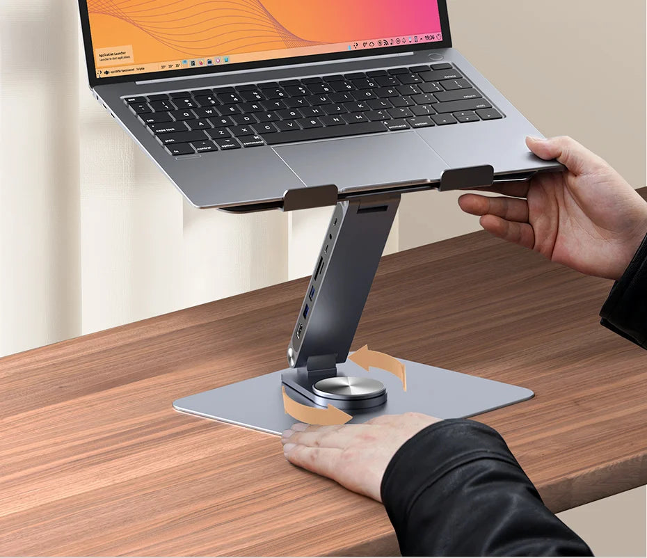 Hagibis Adjustable Aluminum Laptop Stand for Desk with USB C Dock Ergonomic Laptop Riser USB C Hub For Macbook Windows Notebook