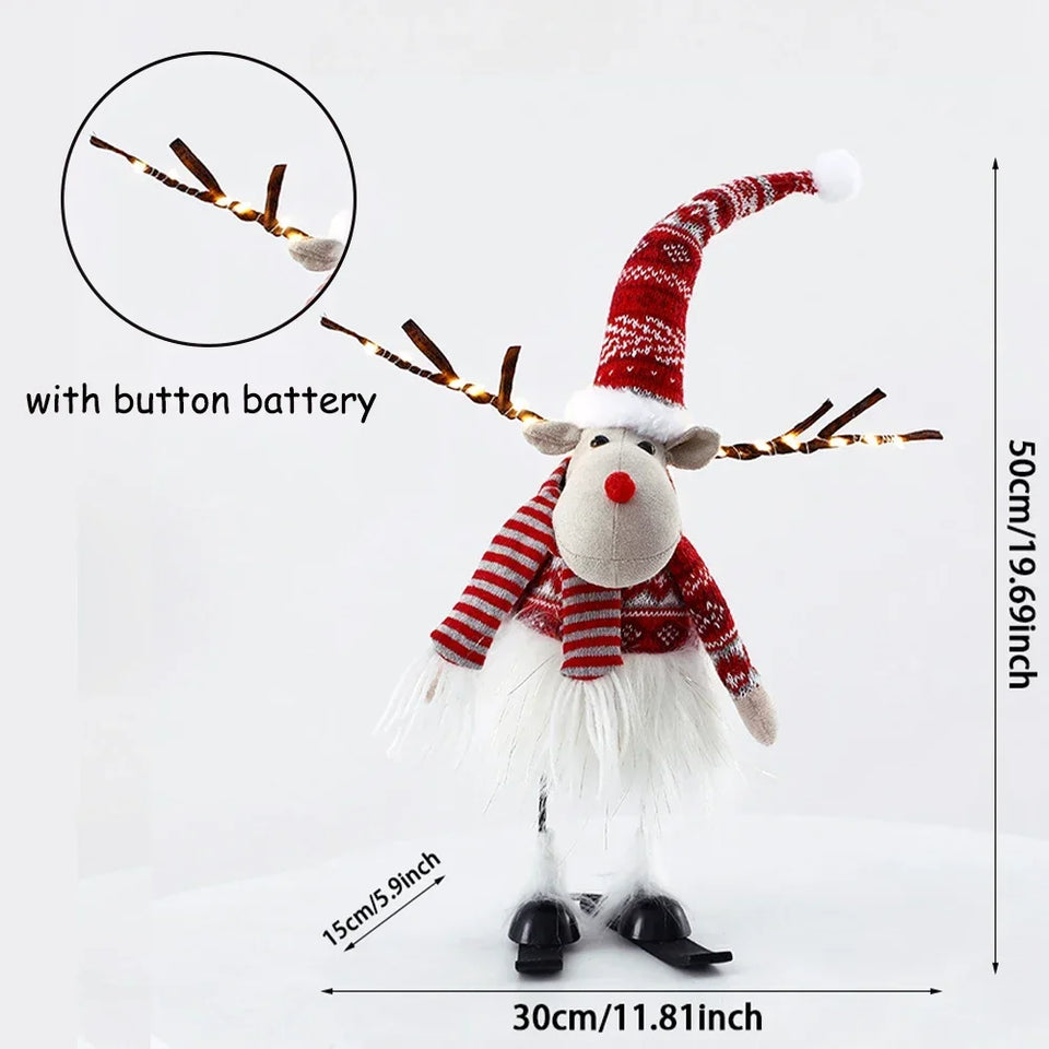 Christmas Large Standing Elk Plush Doll With LED  Lights Navidad Figurine Reindeer Ornaments For Xmas Kid Gift Home Decorations