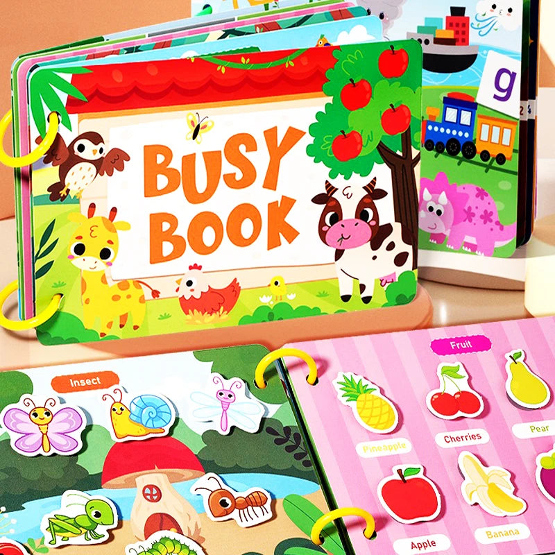 Interactive Silent Book Enhancing Recognition Numbers, English Letters, Fruits, Animals Weather Reusable Stickers Activity Books