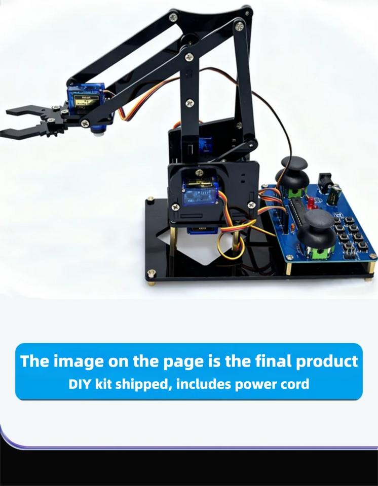 DIY Black Robotic Arm Construction Kit - Learn Welding, Basic Electronics, Circuit Design & Control, Perfect for STEM Projects, Maker Education, Beginners Tech Gift