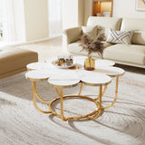 Tribesigns Faux Marble Coffee Table, White and Gold Flower-Shaped Accent Table for Living Room