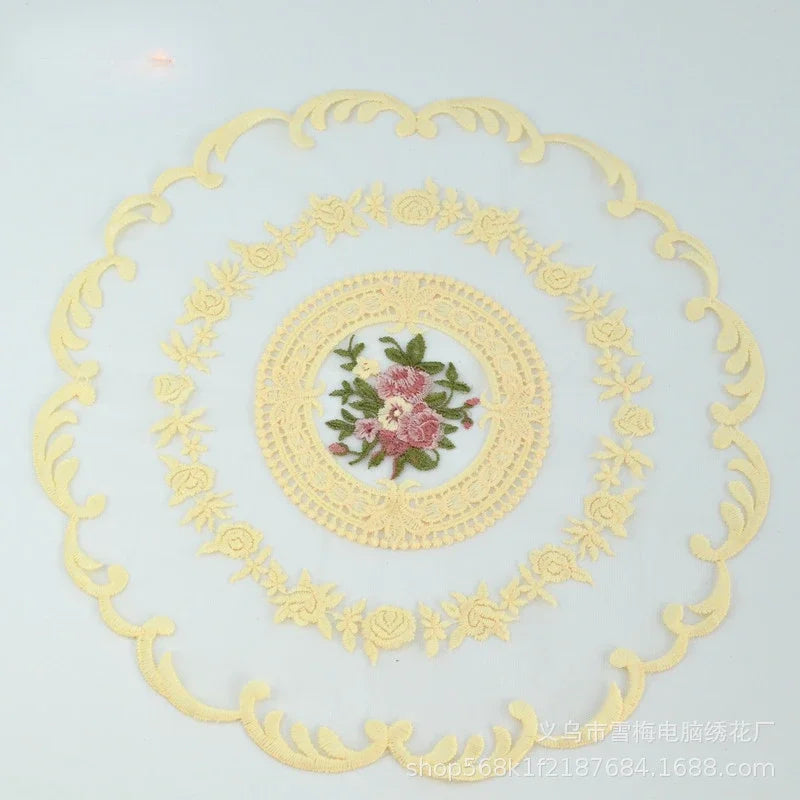 New Embroidered Dinning Table Cover Table Cloth Elegant Round Lace Tablecloth Coffee Coasters Napkin Party Wedding Decoration