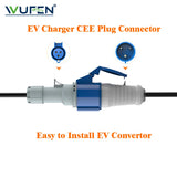 WUFEN EV Charger Adapter 1M US Plug to CEE Blue Power Female Plug 3 Pins Socket Adapter Connect with 32A 1 Phase 7KW Charger