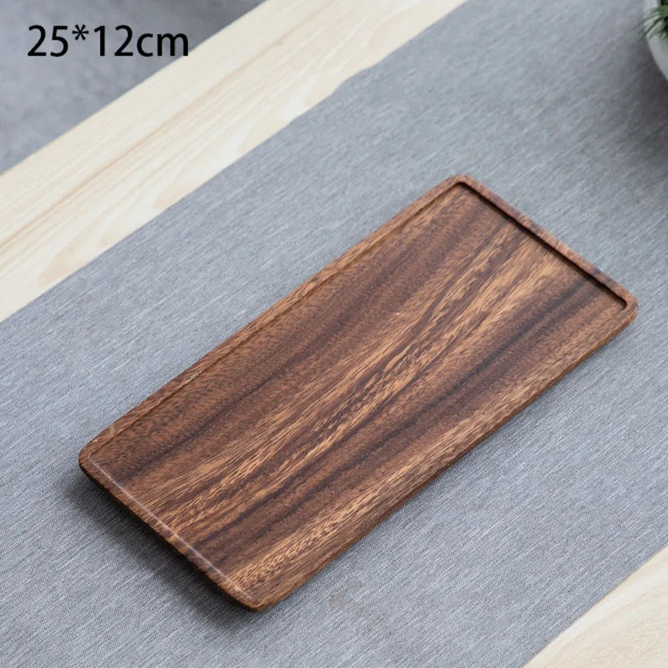 Retro Walnut Tea Tray Wooden Round Serving Platter Tray Leaf Storage Wooden Tea Tray Plate Tea