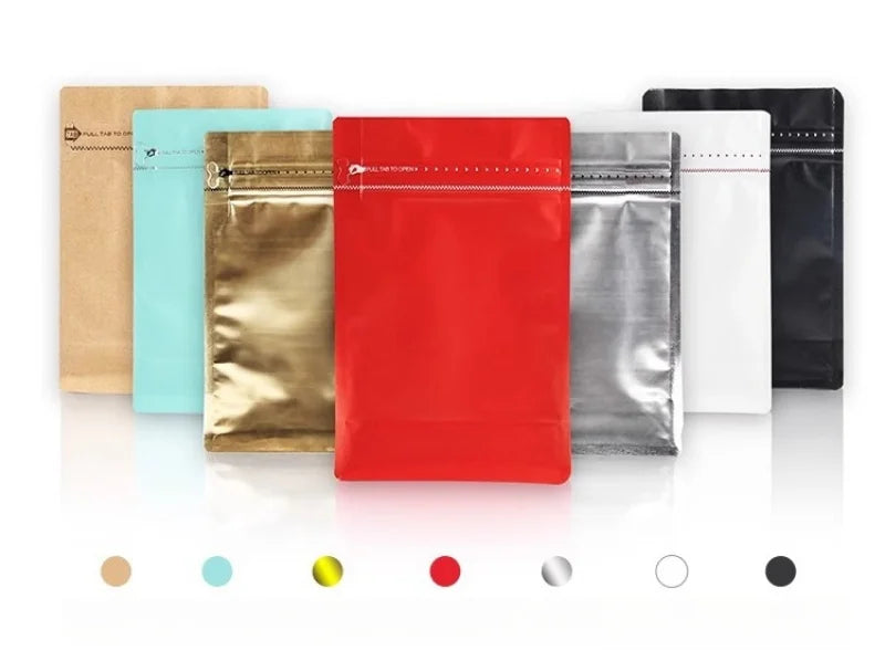 StoBag 50pcs 250g Coffee Beans Packaging Bag with Valve Aluminum Foil Heat Sealing for Powder Tea Nuts Storage Reusable Pouch