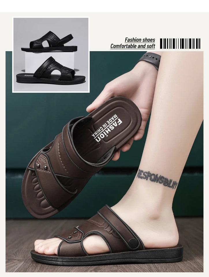 Summer Men's Sandals Leisure Beach Shoes Male Holiday Slippers Outdoor Retro Comfortable Casual Sandals leather Men Slippers