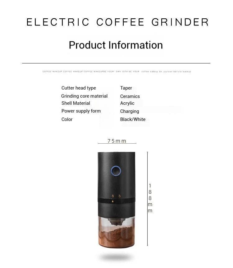 Portable Electric Coffee Grinder with USB Charging Adjustable Ceramic Grinding Core Long Endurance for Outdoor Travel