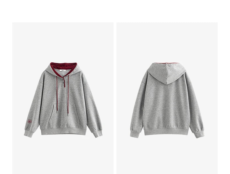 TOYOUTH Women Hoodies Sweatshirt 2025 Autumn New Contrasting Color Embroidery Splicing Hooded Pullover Tops