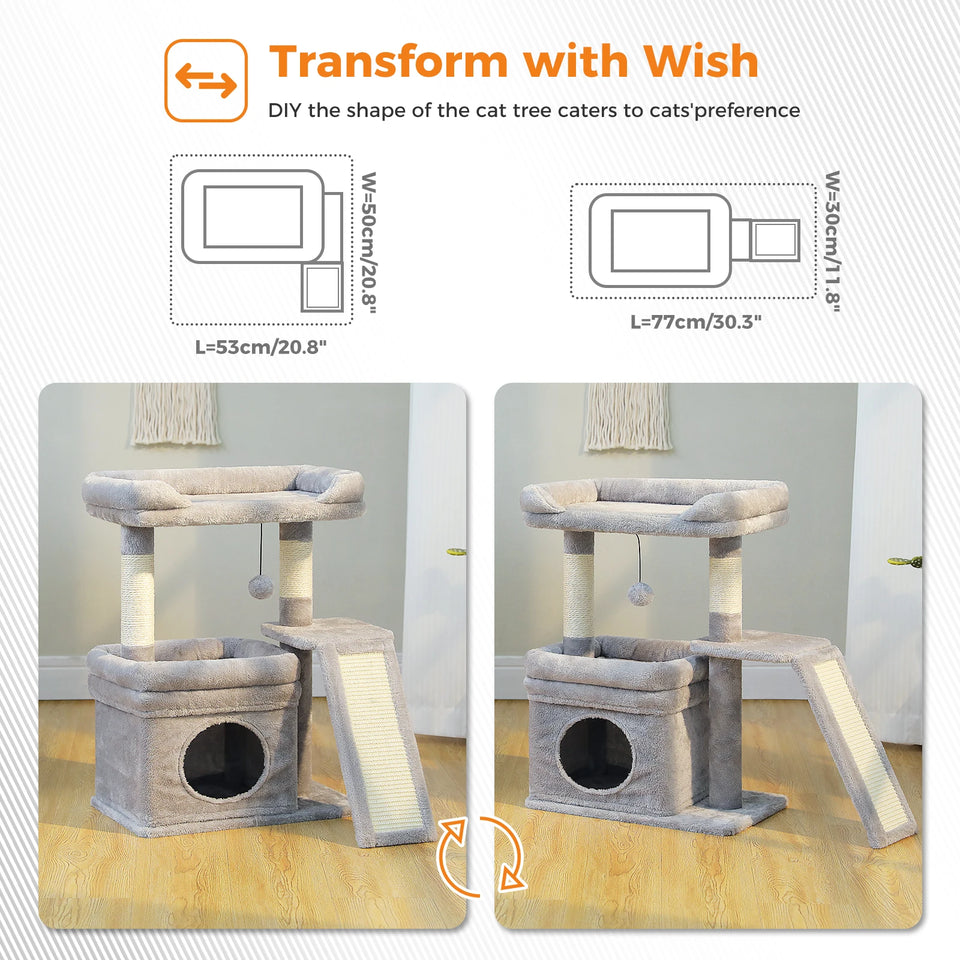 Small Cat Tree for Indoor Cat Tower with Sisal Scratching Post and Pad Wide Top Perch Large Cat Condo Cat Scratchers Cat Toys