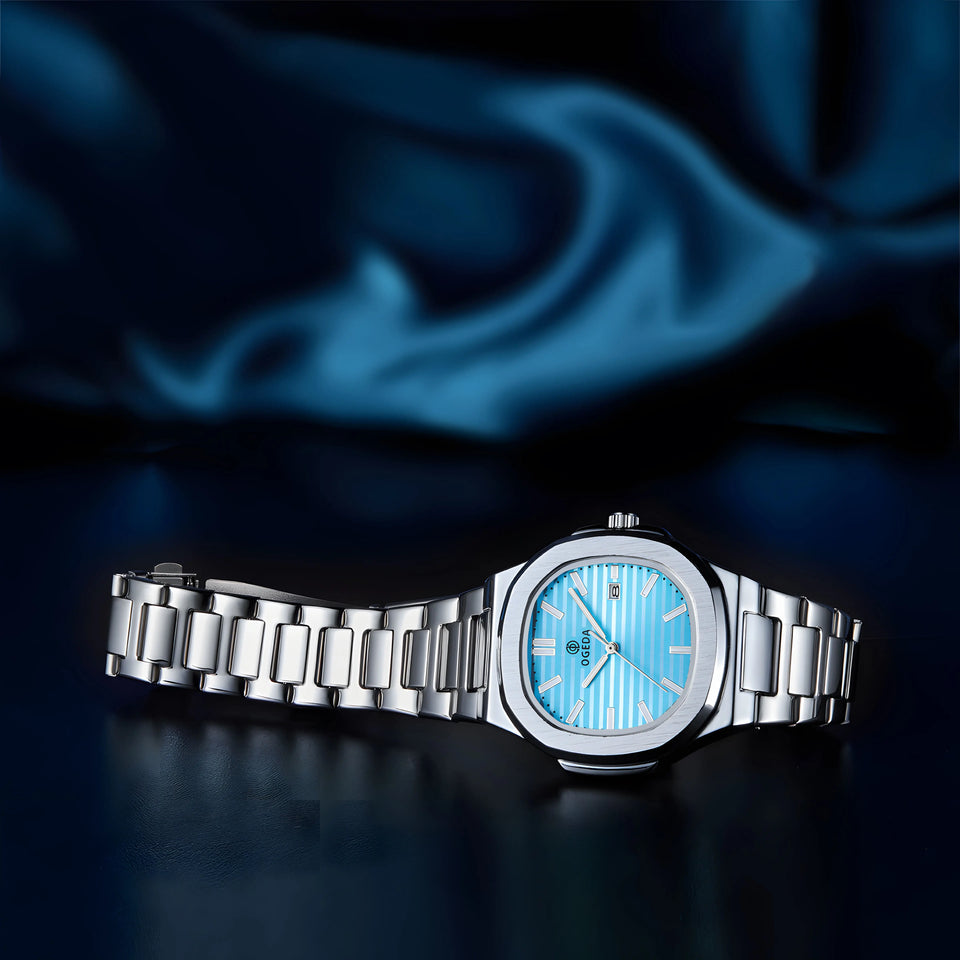 OGEDA 2024 new 40MM square men's quartz watch glass stainless steel waterproof 3Bar luminous C3 reloj hombre watches for men