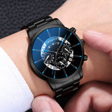2PCS Men Business Watches Fashion Steel Band Male's Analog Quartz Watch Leather Bracelet Set Reloj Hombre（Without Box