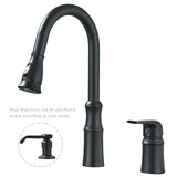 Matte Black Kitchen Sink Faucet with Pull Down Sprayer 1 Handle 2 Hole Mixer Tap Hot and Cold Taps