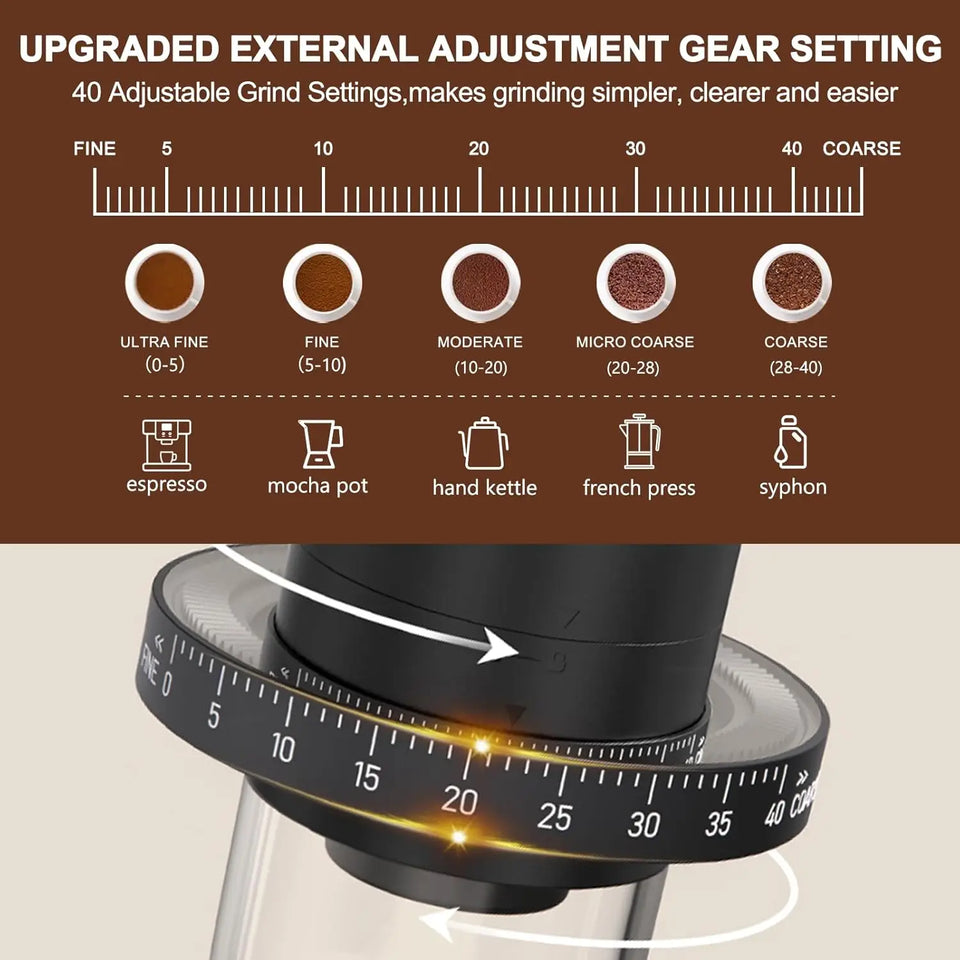 Electric Coffee Bean Grinder Rechargeable 40 Gears External Adjustable Household Portable Hand-Pour Electric Mini Coffee Grinder