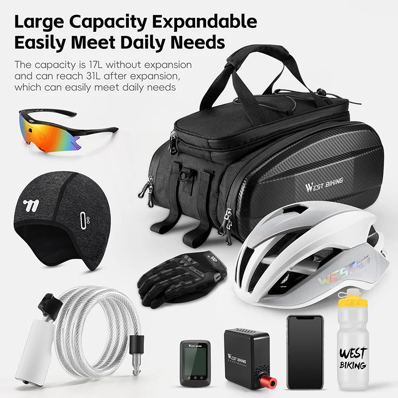 WEST BIKING Cycling Trunk Bag Large Capacity Bicycle Pannier Multifunctional Reflective Bike Bag Travel Bag MTB Bike Accessories