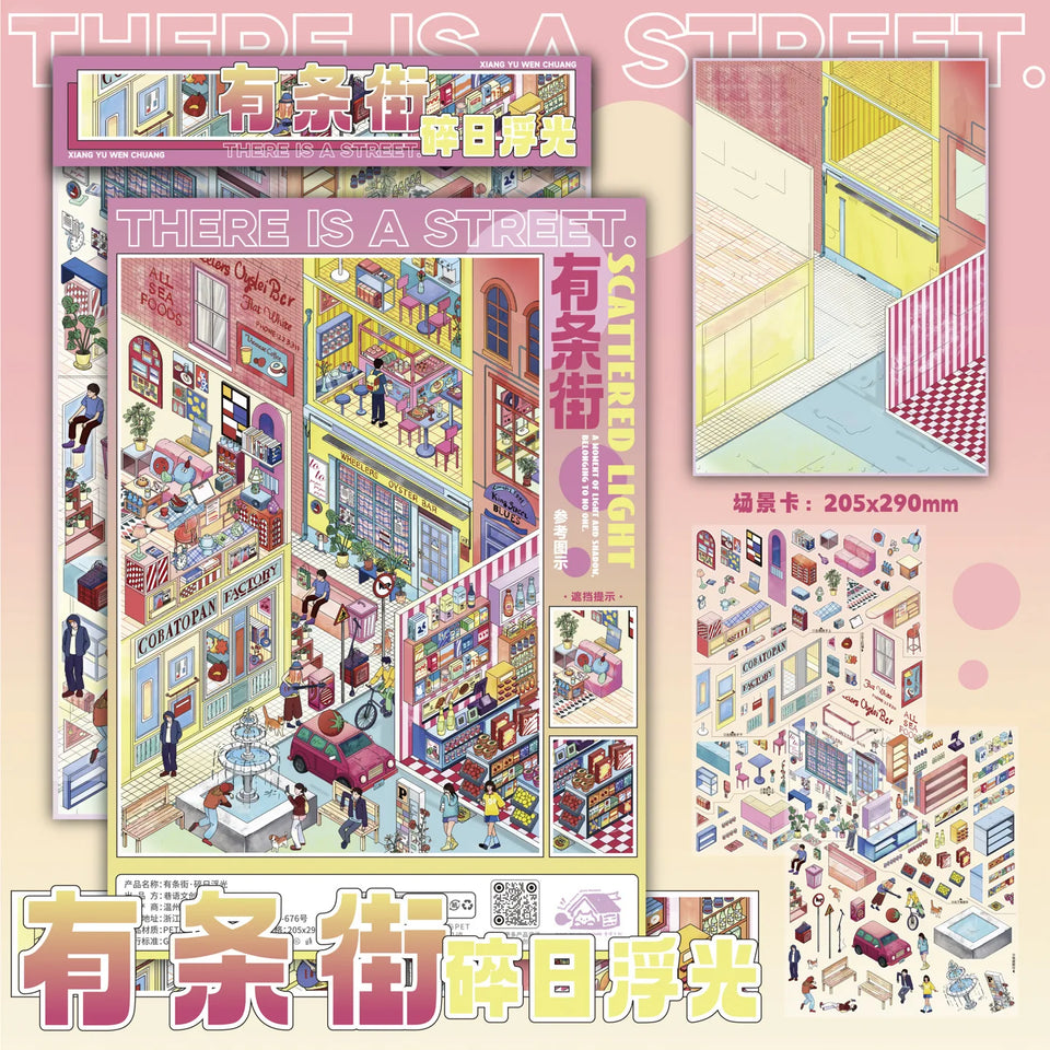 Kawaii commercial street 3D Winter House Landscape Sticker  DIY Pocket Cabin Scene festival gift
