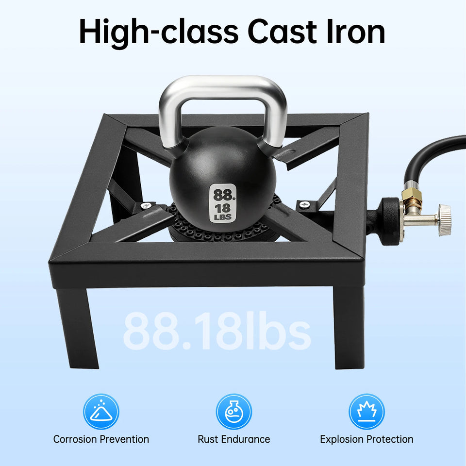 Portable Double Burner Outdoor Gas Stove Propane Cooker with Adjustable 0-10Psi Regulator Hose for Patio Camping, BBQ, Home