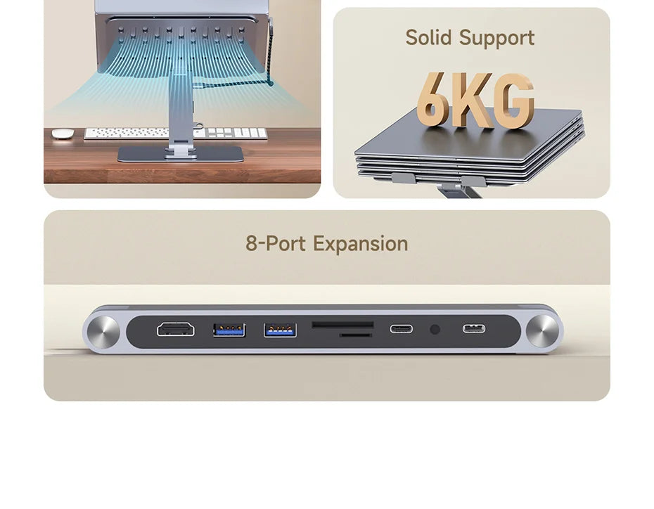 Hagibis Adjustable Aluminum Laptop Stand for Desk with USB C Dock Ergonomic Laptop Riser USB C Hub For Macbook Windows Notebook