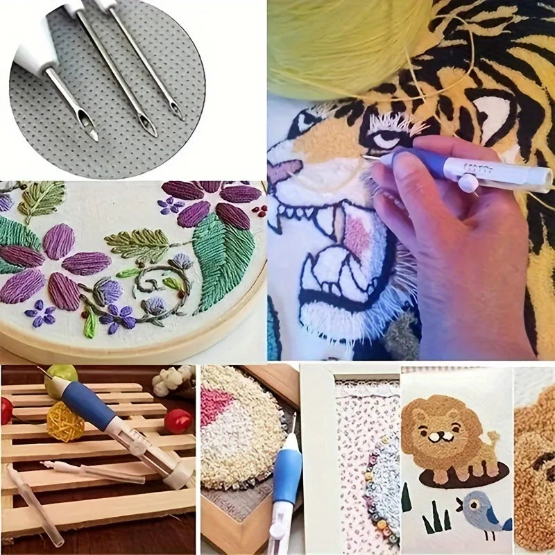1PC Adjustable Magic Embroidery Pen Set with 3 Needles, Threader, Scissors, and Ergonomic Fabric Craft Design for DIY Sewing