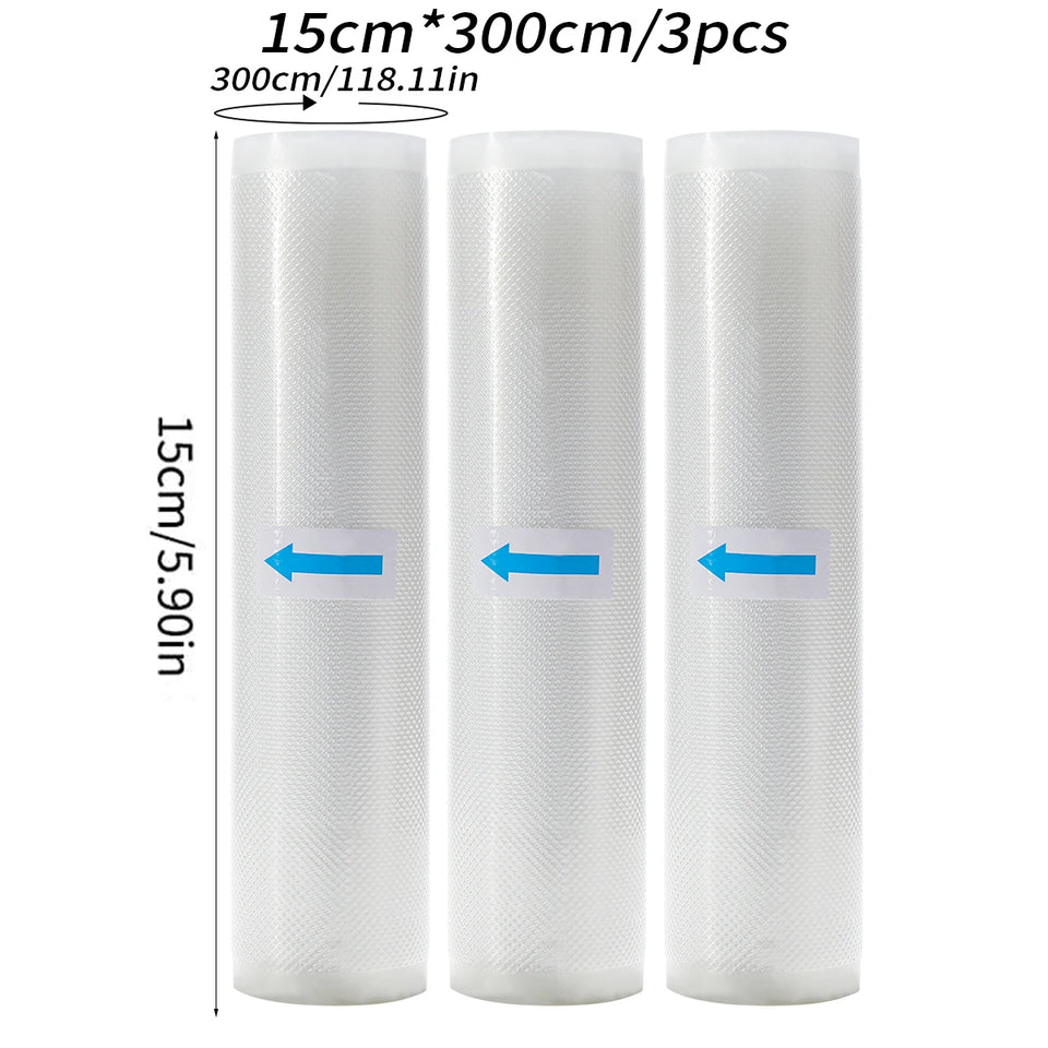 3 rolls of 3m vacuum sealed bag, free of bisphenol A, seven layer co extruded diamond grain food packaging bag