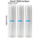 3 rolls of 3m vacuum sealed bag, free of bisphenol A, seven layer co extruded diamond grain food packaging bag