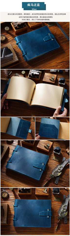 Genuine Leather Sketchbook Retro Painting Notebook Boy"s Girl Student Leather Binding Notebook Classic Handmade Notepad