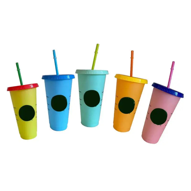 5Pcs Tumbler with Straw Plastic Coffee Cup BPA Free Creative Straw Cup With Logo Change Color Water Bottle 710ml Coffee Tumblers