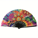 Folding Fan Bright Color Rainbow Starry Sky Color Glow In The Dark Festival Performance Party Supplies Hand Fan Xmas Dance Fan