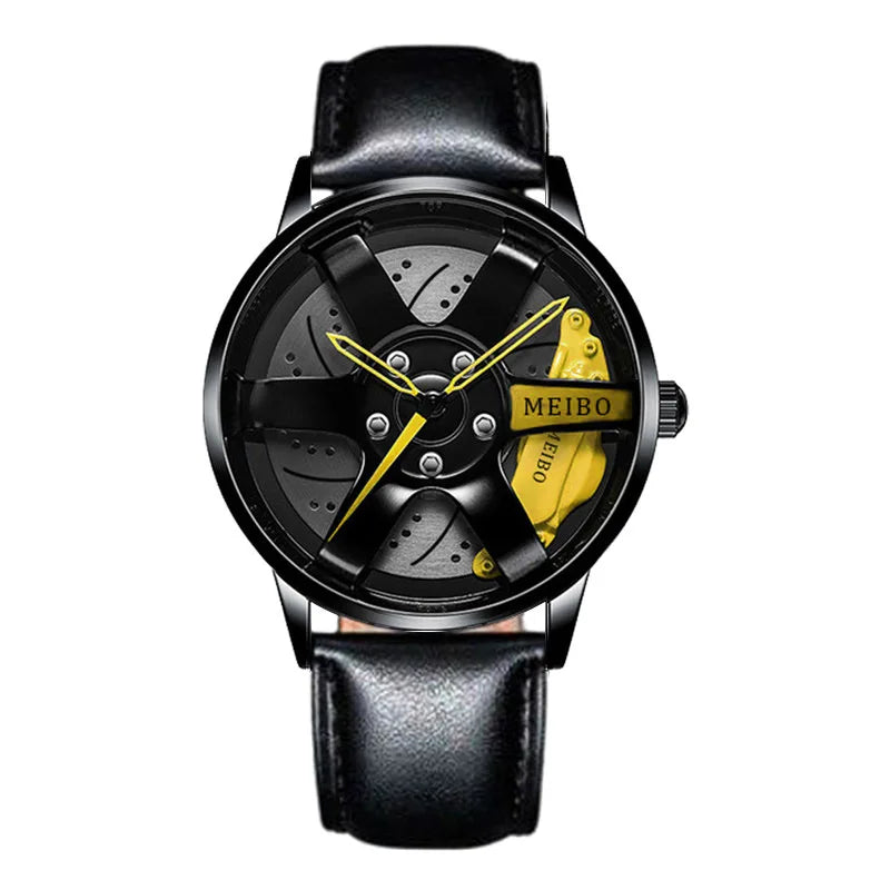New Top Men Stainless Steel Watches Mens Car Wheel Hub Leather Quartz Watch For Male Military Sport Watch Relogio Masculino Hot