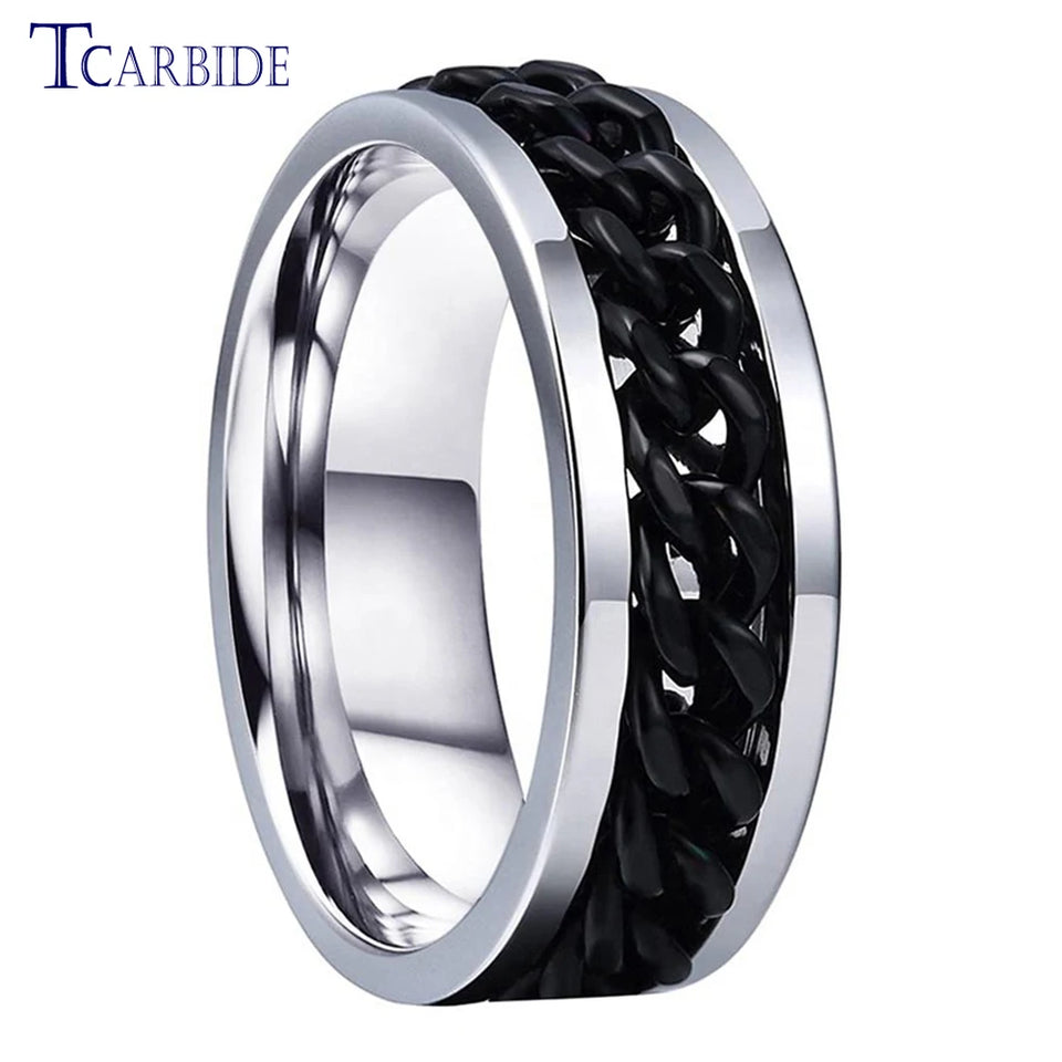 Dropshipping 8mm New Arrivals Men Women Stainless Steel Rotate Chain Ring Stepped Grooved Brushed Festival Fashion Gift Jewelry