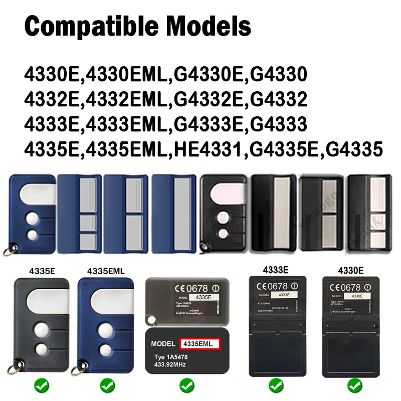 New 4330E 4333E 4332E 4335E 4333EML 4330EML 433.92MHz Electric Gate Remote Control Handheld Transmitter