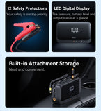 Baseus 4 In 1 Car Jump Starter with LED Lighting 600A Portable Car Battery Charger Power Bank Tire Inflator Pump Air Compressor