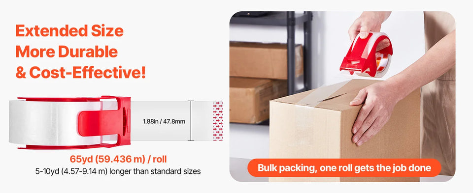 SucceBuy 6 Rolls 59M Transparent Tape BOPP Paper Packaging Sealing Tape with 6pcs Dispenser for Box Moving Packing, Shipping