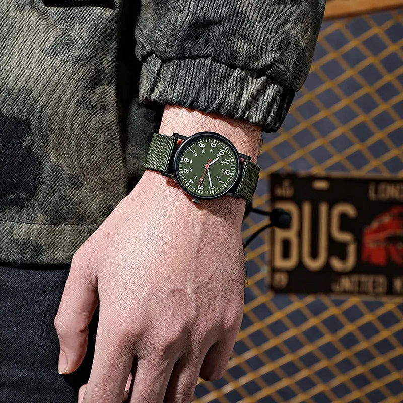 YIKAZE Military Men's Watches Luminous Shock Resistant Men Sports Watches Canvas Strap Simple Outdoor Quartz Wristwatch for man