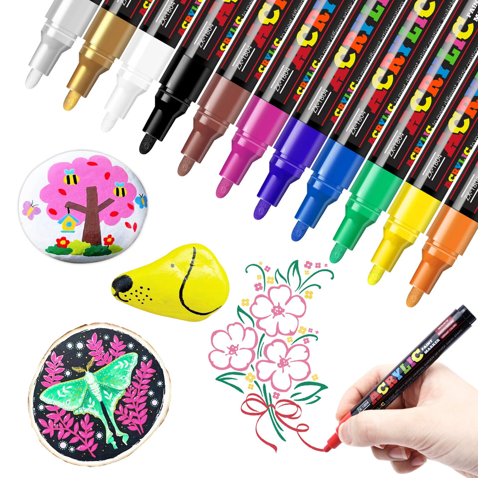 12/18/24 Vibrant Acrylic Marker Set, Medium Tip (2-3mm) Suitable for Rock Painting, Black Paper, and Skateboard Decoration