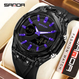 SANDA Top New 6283 Dual Display Multifunctional Student Electronic Watch Alarm Clock Night Light Waterproof Sports Student Watch
