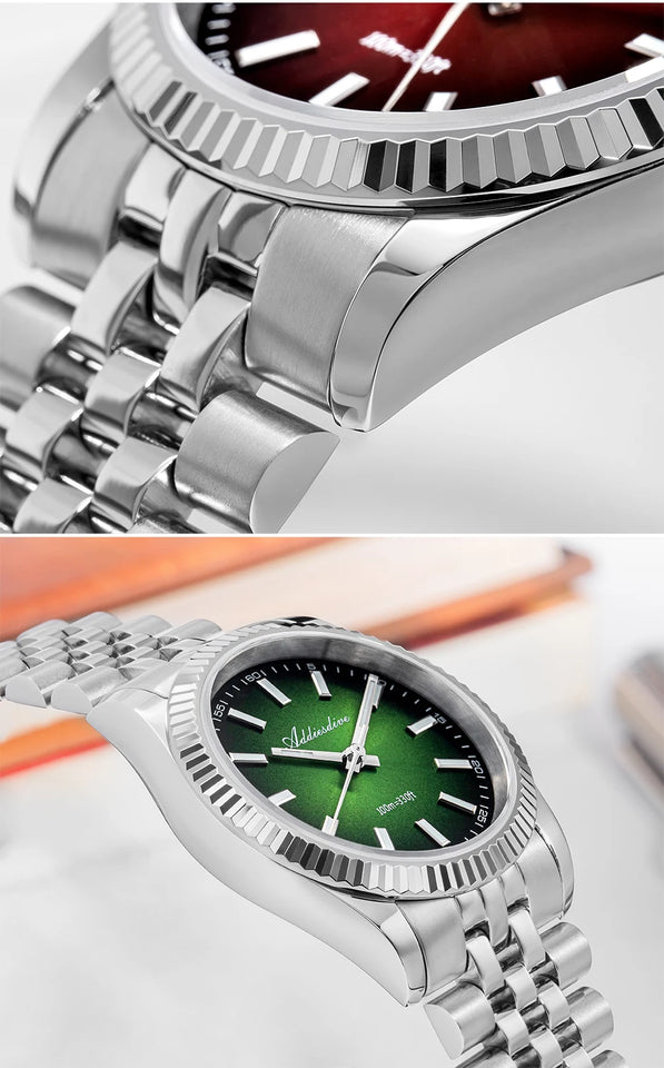 ADDIESDIVE AD2073 Men's Business Watch Sapphire Glass Stainless Steel Quartz Wristwatches Gradient Red Dial Watches Reloj Hombre