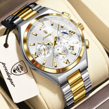 POEDAGAR Fashion Functional Man Wristwatch Luminous Week Date Business Watch For Men Stainless Steel Sports Men's Quartz Watches